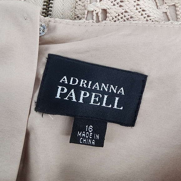 Adrianna Papell Crochet Lace Shift Dress Sand Beige Size‎ 16 New - Picture 8 of 11
